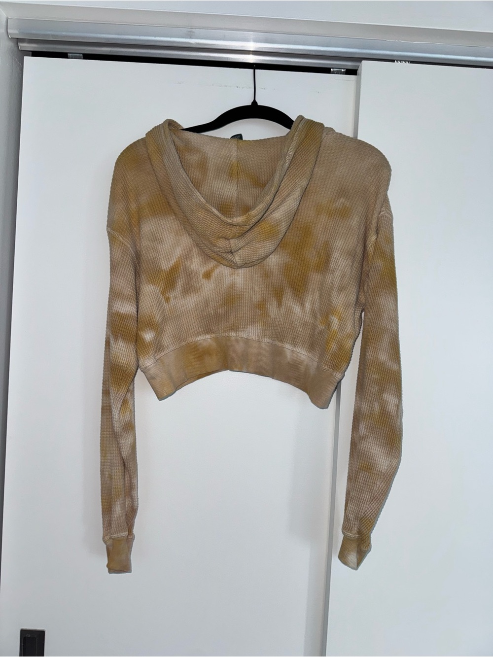 wild fable Washed Tan & White Cropped Waffle-Knit Hoodie - Picture 2 of 3